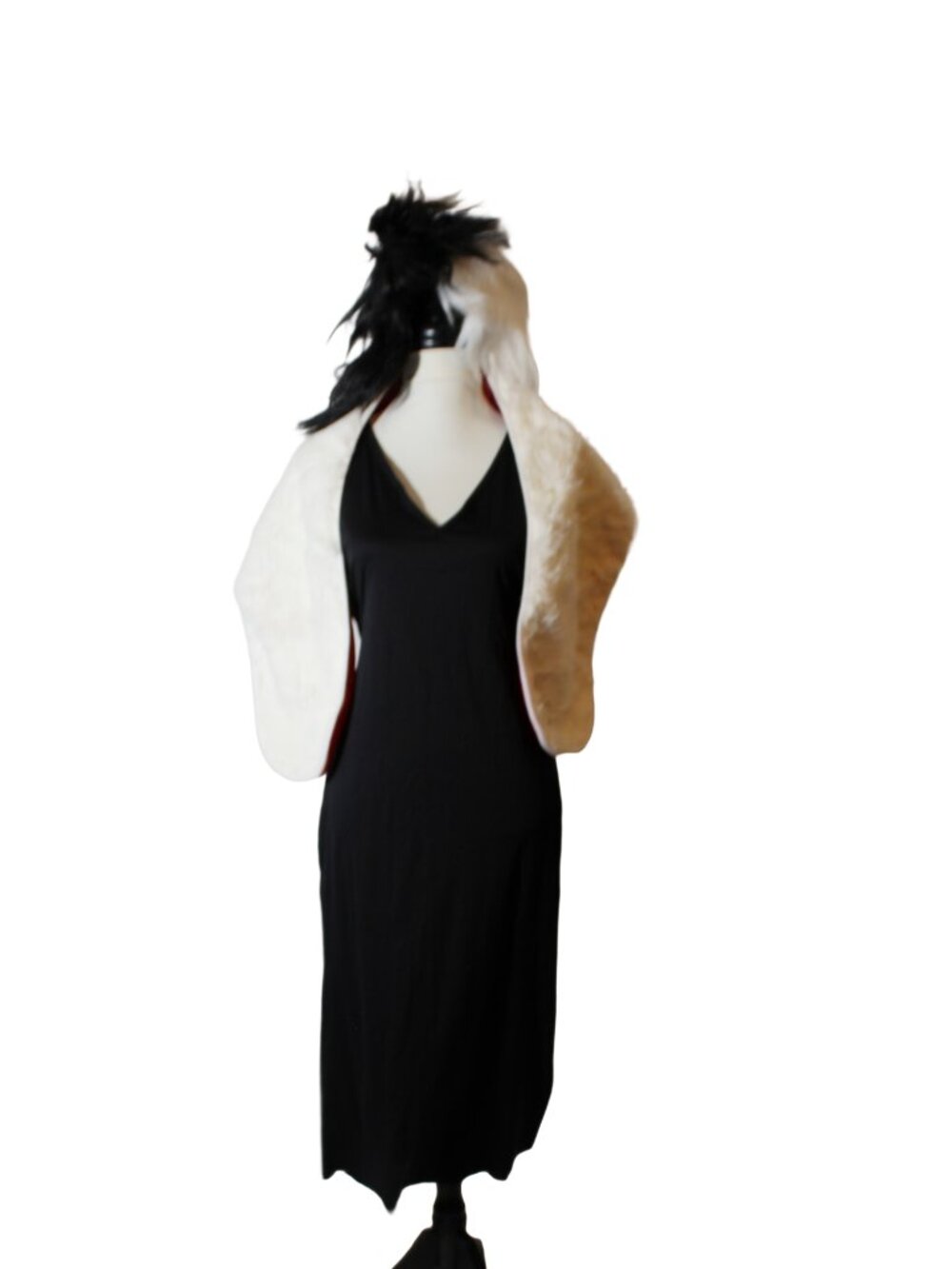 Cruella DeVil Cosplay Costume Dress Stole Wig 3PC Set